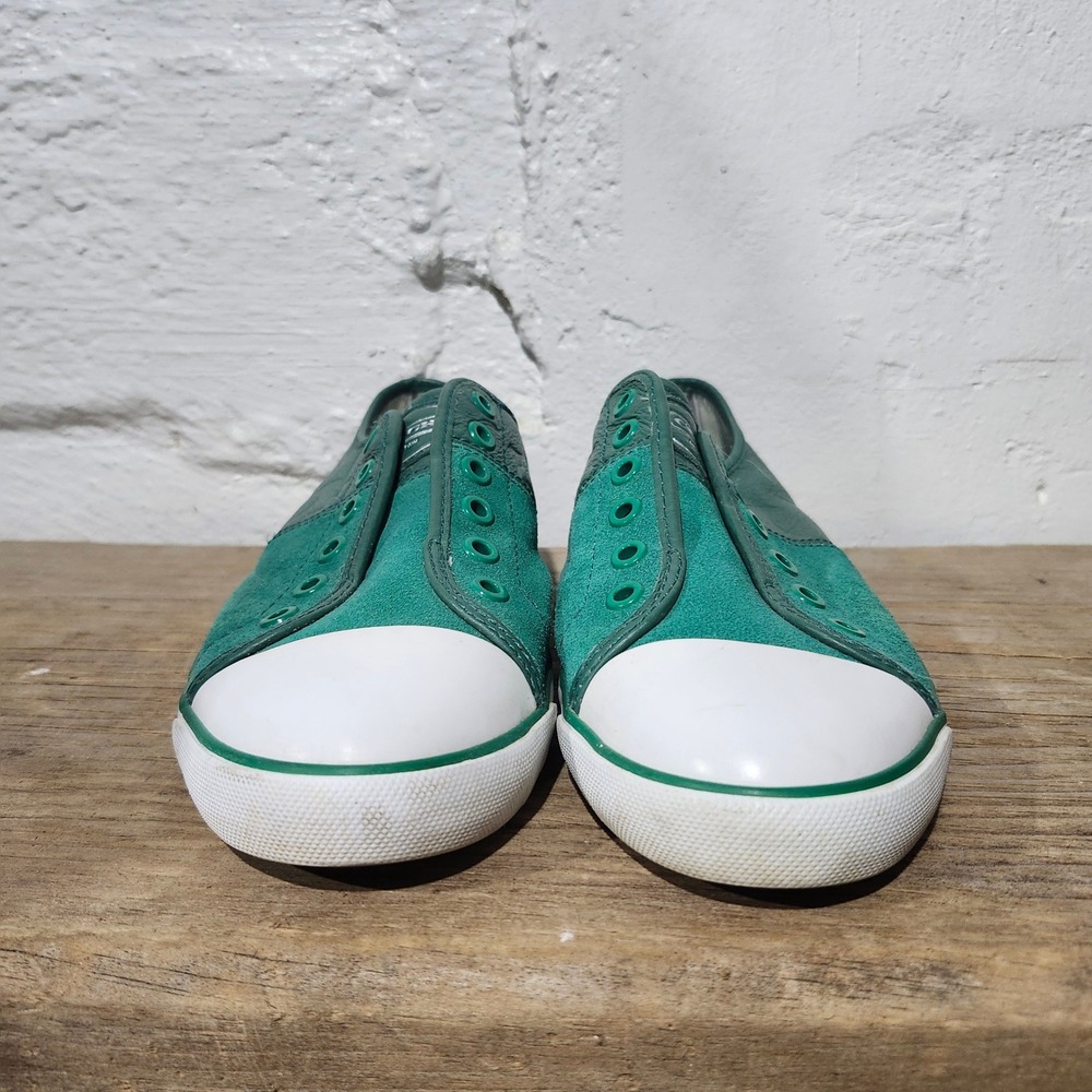 Coach 90s Mika Green Leather Suede Embossed Logo Low Top Sneaker Women 9 Cap Toe - Picture 6 of 16